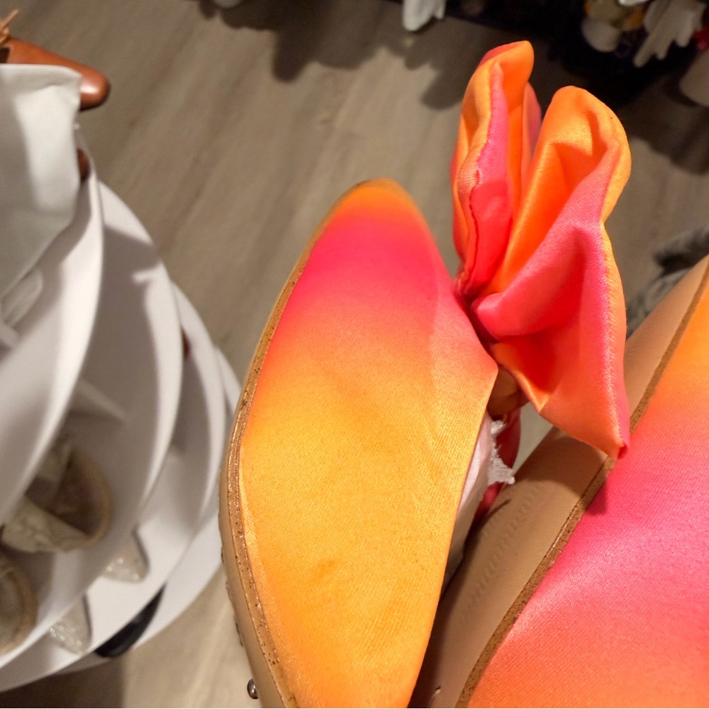 Gianni Bini Pink & Orange Bow Heels – Satin Mule Sandals | New - Picture 3 of 6